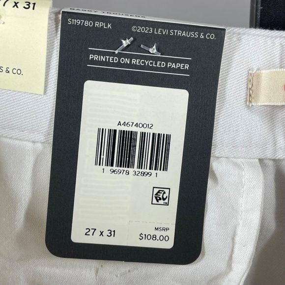 NEW Levis Pants Womens 27 off white cotton baggy straight leg trouser casual - Picture 6 of 12